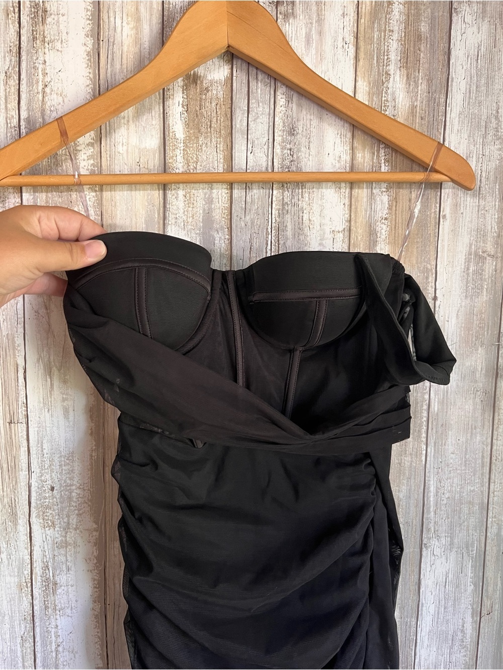 Oh Polly Batch A Black Corset One Shoulder Ruched Midi Dress Size 2 NWT - Picture 3 of 7